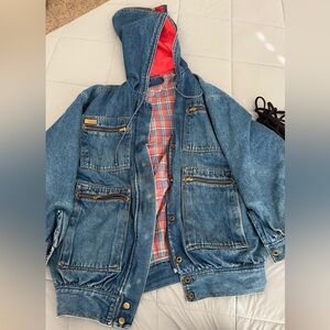 Gloria Vanderbilt Blue Denim Hooded Jacket with Red Lining